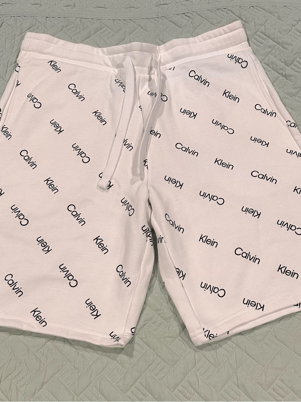 Calvin Klein White Shorts with Black Logo Print